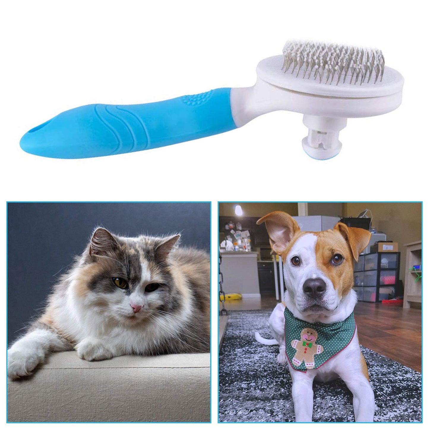 Cat and Dog Brush, Self Cleaning Deshedding Tool for Undercoat, Mats, Knots, Flakes - All Hair Lengths